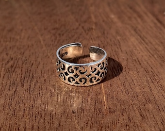 Sterling Silver Adjustable Wide Filigree Toe Ring