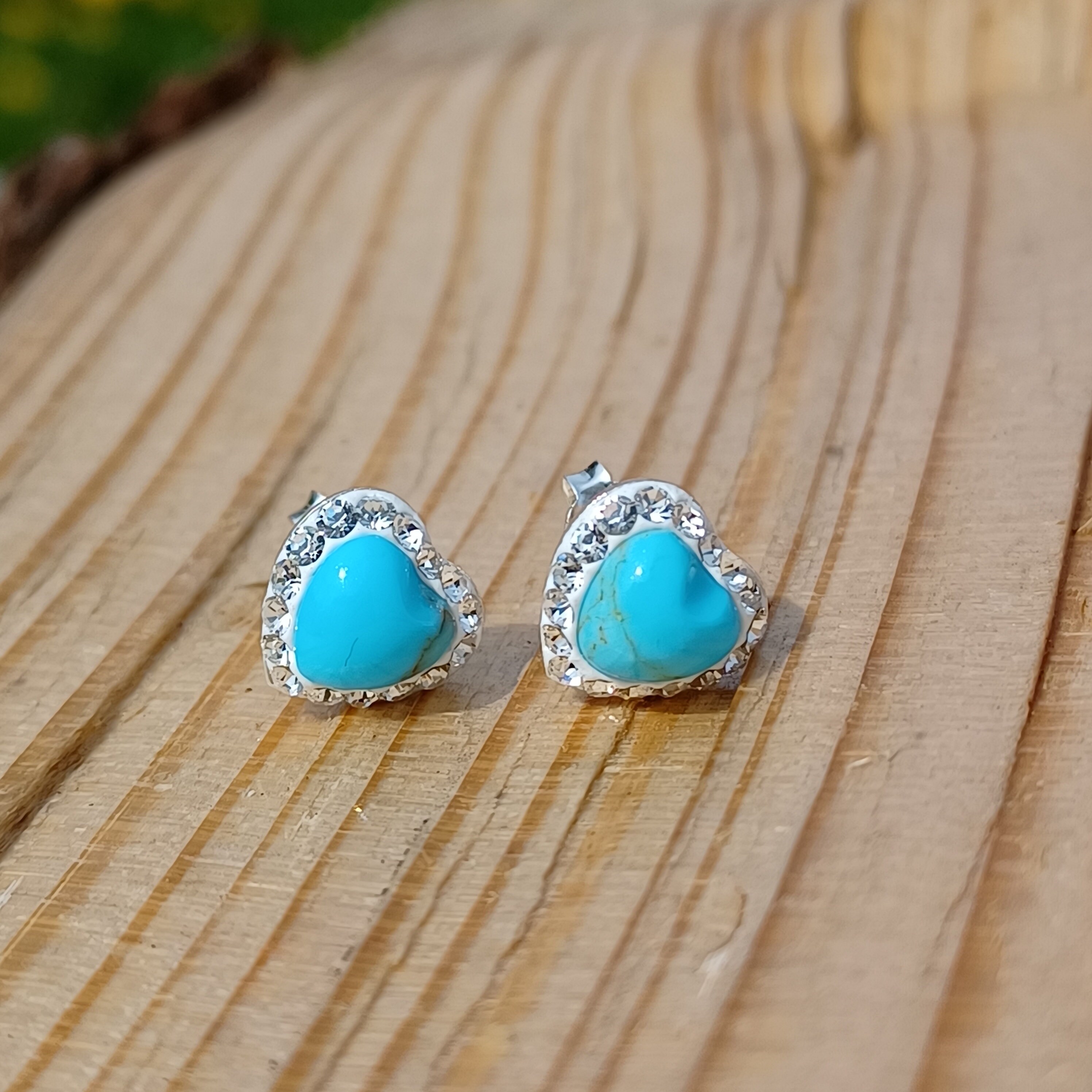 Sterling Silver Heart Shaped Turquoise Stud Earrings Etsy