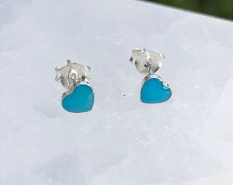 Details about / .925 Sterling Silver 6 MM Heart-shaped Light Blue CZ Post Stud Earrings MSRP $67