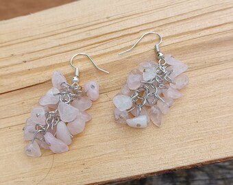 Sterling Silver Rose Quartz Cluster Drop Earrings