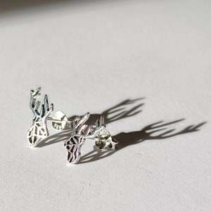 Sterling Silver Origami Stag's Head Stud Earrings