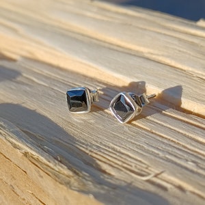 Sterling Silver Faceted Square Black Onyx Stud Earrings