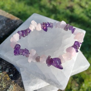 Amethyst and Rose Quartz Gem Chip Bracelet