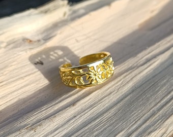 Gold Plated Sterling Silver Adjustable Filigree Flowers Toe Ring