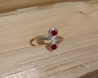 Adjustable Sterling Silver And Round Red Cubic Zirconias Toe Ring