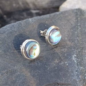 Sterling Silver Abalone Shell Circle Stud Earrings