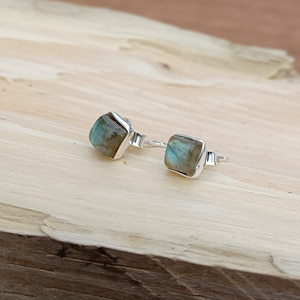 Sterling Silver Square Labradorite Stud Earrings