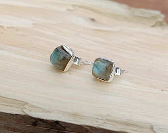 Sterling Silver Square Labradorite Stud Earrings