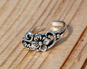 Sterling Silber Verstellbarer Vintage Blumen Zehenring