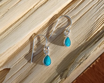 Sterling Silver Delicate Turquoise Teardrop Earrings