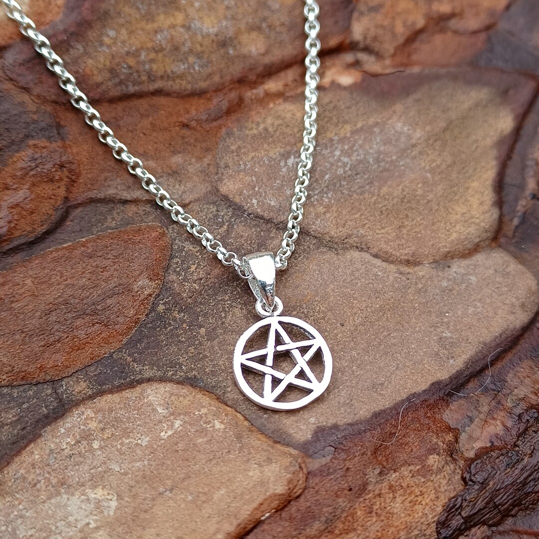 Sterling Silver Small Heart Pentacle Pentagram Pendant with