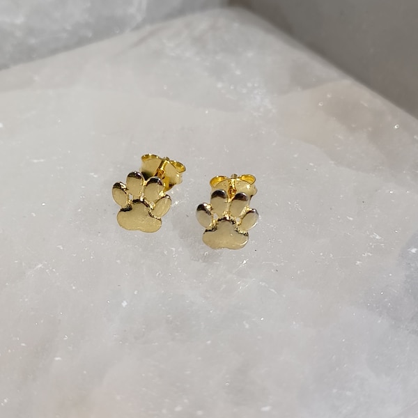 Sterling Silver Gold Plated Paw Print Stud Earrings