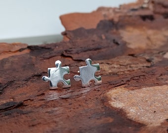 Sterling Silver Jigsaw Pieces Stud Earrings