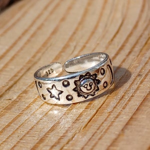 Sterling Silver Adjustable Sun, Moon and Stars Toe Ring
