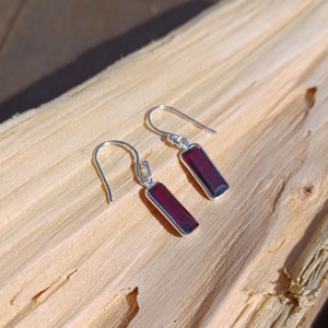 Sterling Silver Faceted Rectangle Garnet Drop Earrings