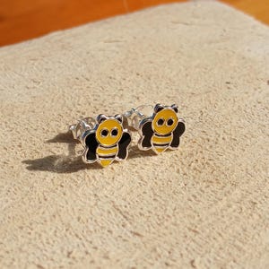 Sterling Silver And Enamel Bumble Bee Stud Earrings