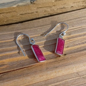 Sterling Silver Faceted Rectangle Ruby Earrings