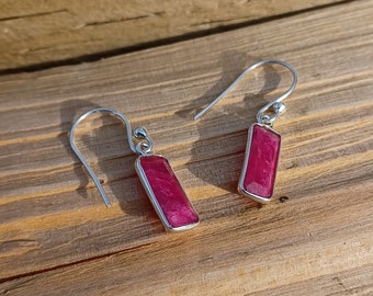Sterling Silver Faceted Rectangle Ruby Earrings