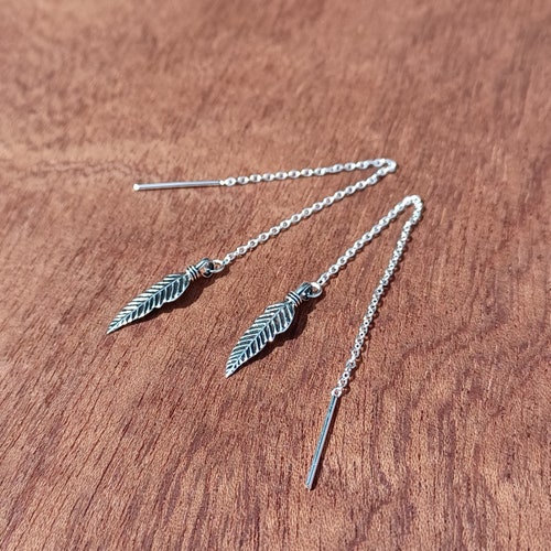 Sterling Silver Wave Threader Chain Earrings - Etsy UK