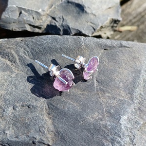 Sterling Silver Claw Set Raw Amethyst Stud Earrings