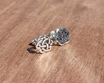 Sterling Silver Celtic Rose Pattern Stud Earrings