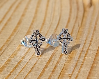 Orecchini A Perno Croce Celtica In Argento 925 - Piccoli, Unisex, Ipoallergenici, Con Chiusura A Vite, Regalo In Scatola