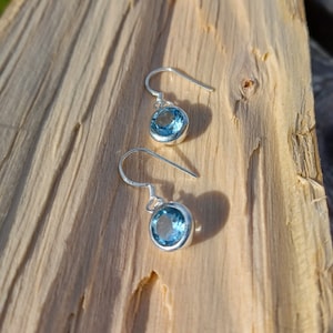 Sterling Silver Round Blue Topaz Drop Earrings