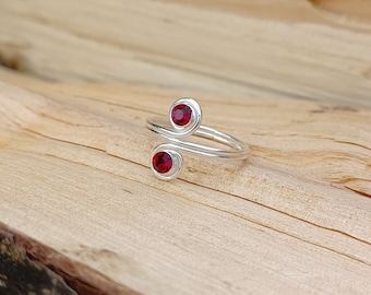 Adjustable Sterling Silver And Round Dark Red Cubic Zirconias Toe Ring