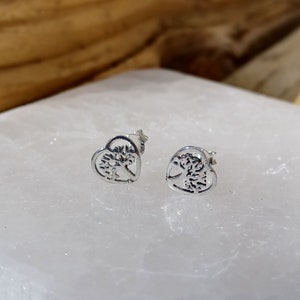 Sterling Silver Tree Heart Stud Earrings image 4