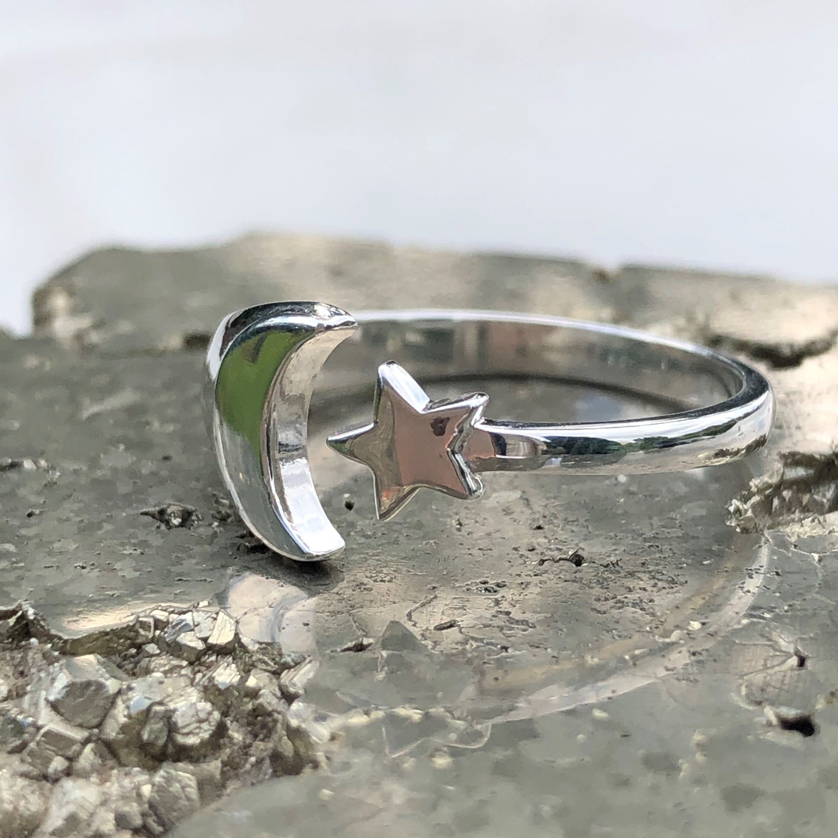 星と月 ラウンド シグネット 925 シルバー ヴィンテージ リング