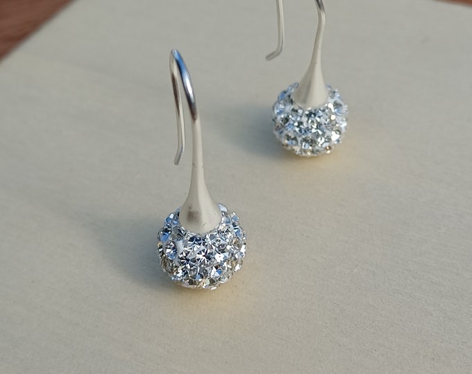 Sterling Silver Glitter Ball Drop Earrings