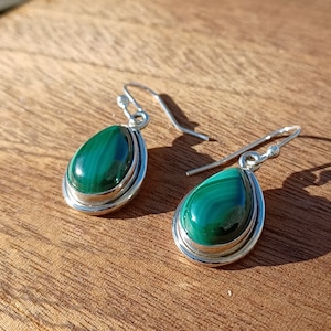 Sterling Silver Teardrop Malachite Earrings