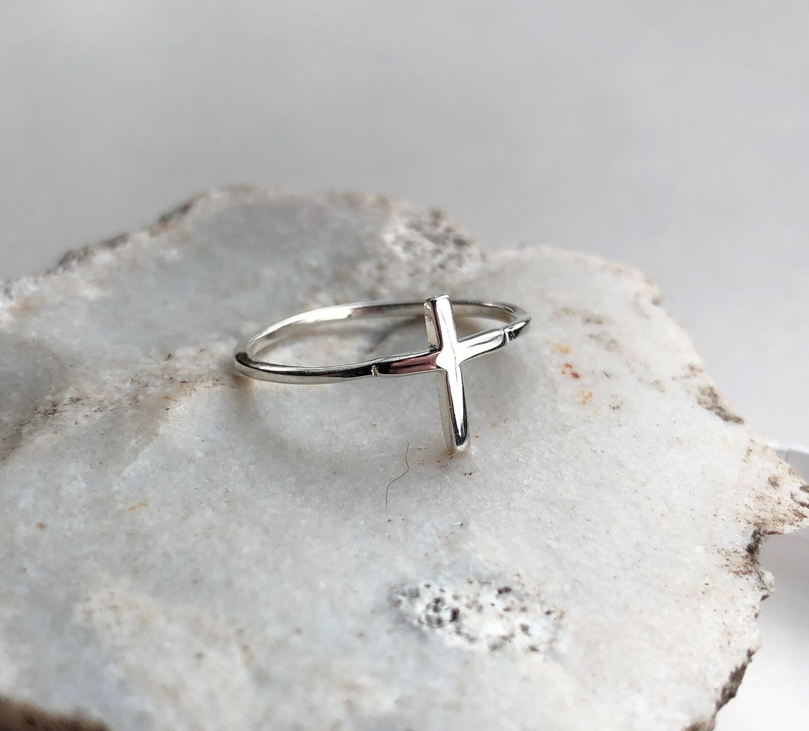 Sterling Silver Fine Cross Ring Etsy