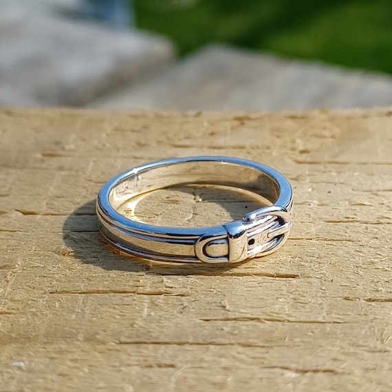 Sterling Silver Belt Buckle Ring - .925 Solid Silver Adjustable Statement Ring (Choose Your Color)
