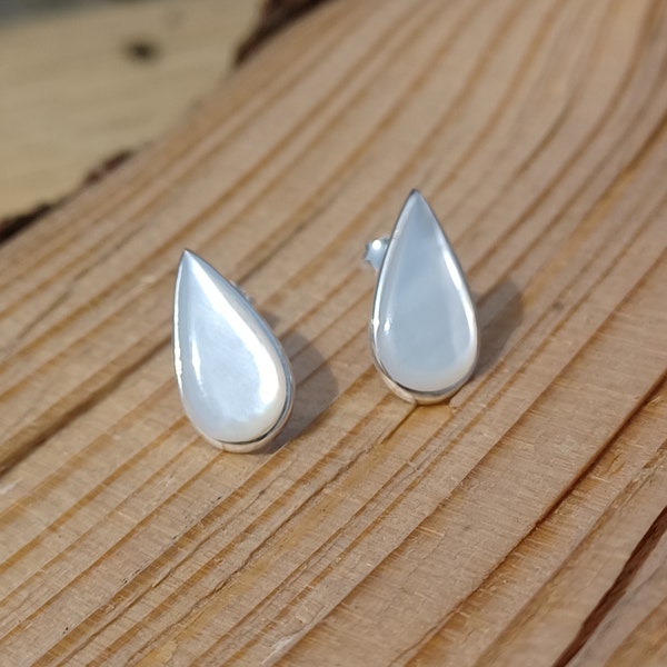 Sterling Silver Teardrop Mother Of Pearl Stud Earrings