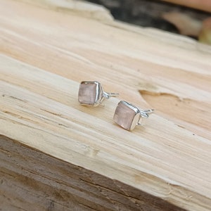 Sterling Silver Square Rose Quartz Stud Earrings