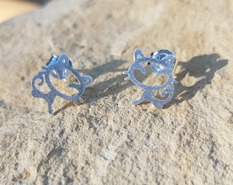 Sterling Silver Cutie Kitten Stud Earrings