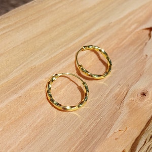 Gold Plated Sterling Silver Simple Twist Hoops 1.4cm Diameter