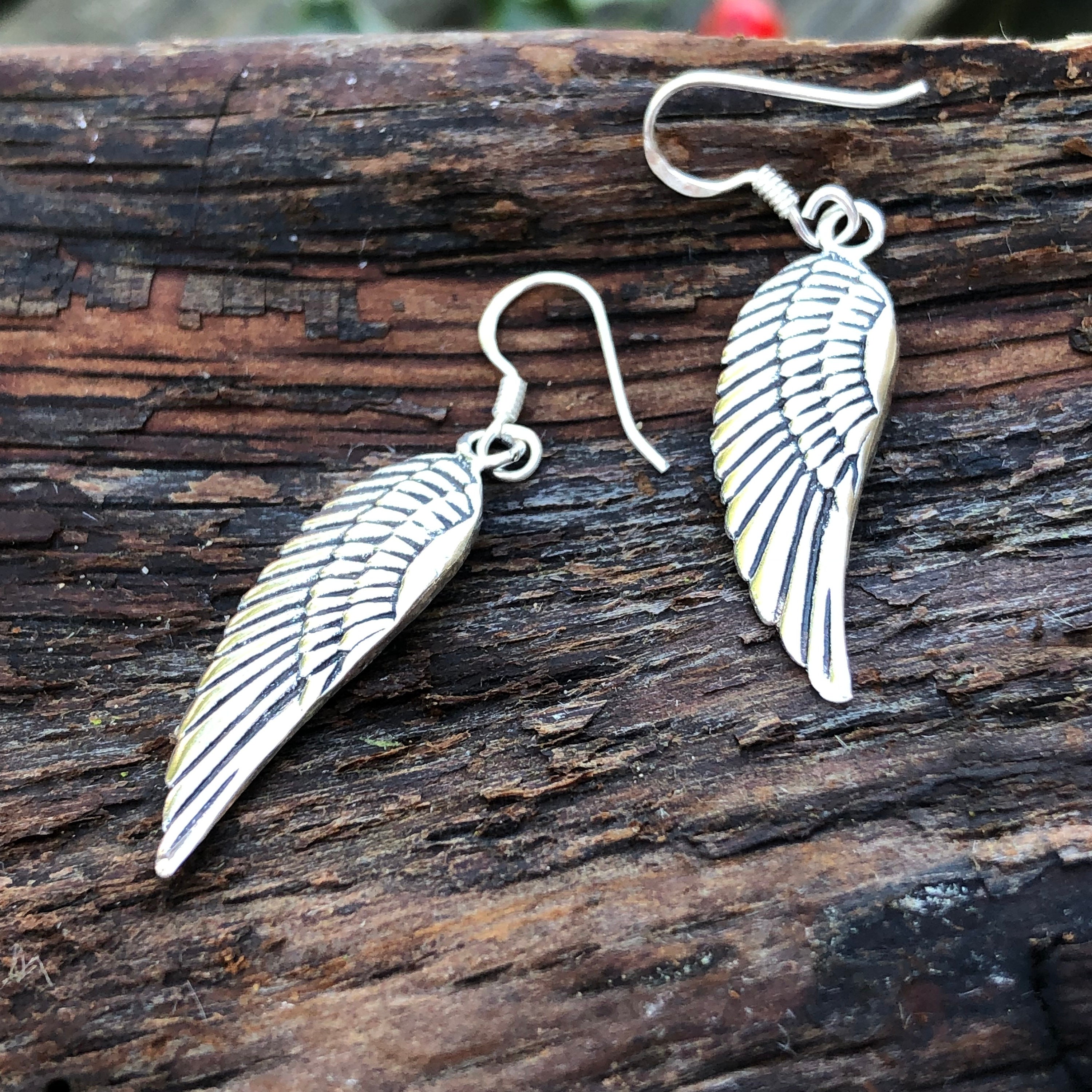 Orecchini pendenti in argento sterling con ali d'angelo taglio diamante: filo alto 1 + 1/2 - Italia