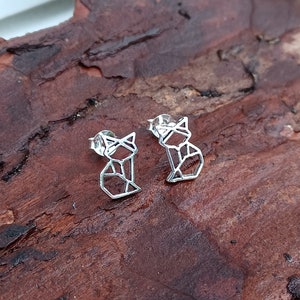 Sterling Silver Origami Cat Stud Earrings