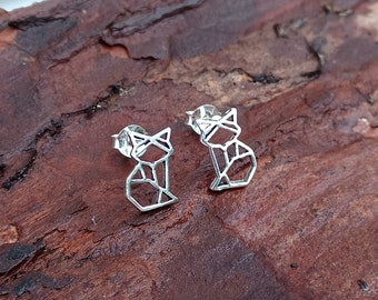 Sterling Silver Origami Cat Stud Earrings