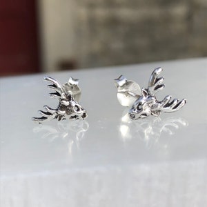 Sterling Silver Stag Skull Stud Earrings