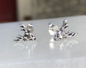 Sterling Silver Stag Skull Stud Earrings