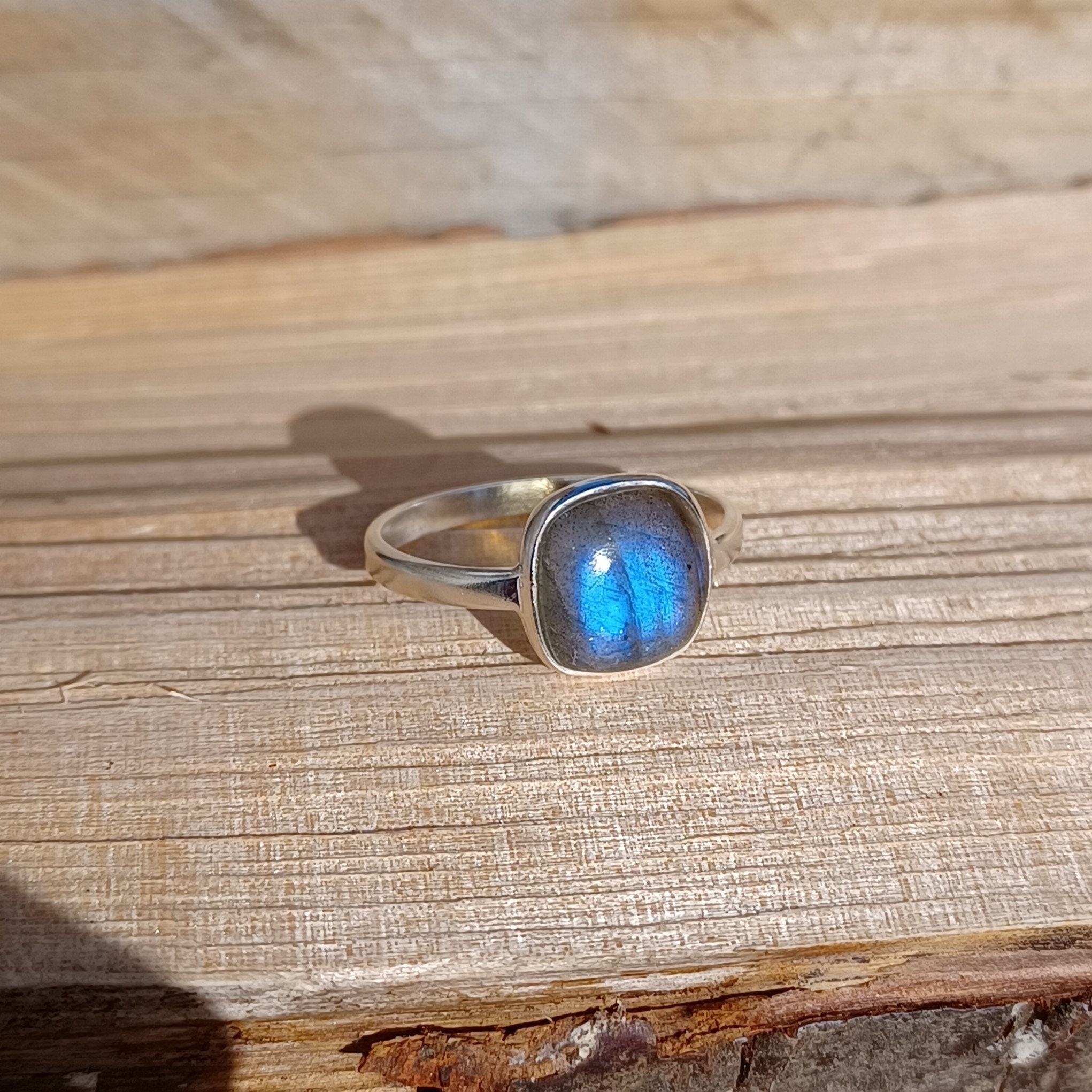 Labradorite Ring with Checkerboard Cut Soft Square Sterling Silver Labradorite Ring with Checkerboard Cut Soft Square Sterling Silver