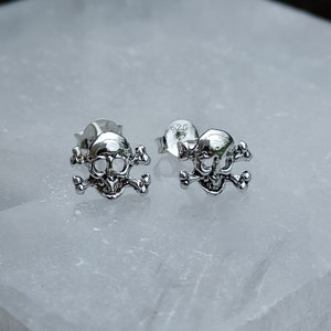 Sterling Silver Skull And Crossbones Stud Earrings