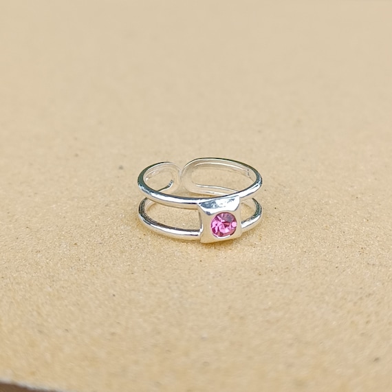 Adjustable Sterling Silver and Square Set Pink Cubic