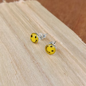 Sterling Silver and Resin Smiley Face Stud Earrings