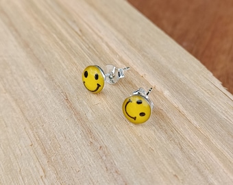 Sterling Silver and Resin Smiley Face Stud Earrings
