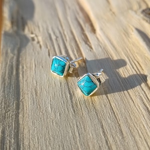 Sterling Silver Turquoise Square Stud Earrings