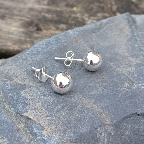 925 Sterling Silver Round Ball Stud Earrings High Polished Etsy
